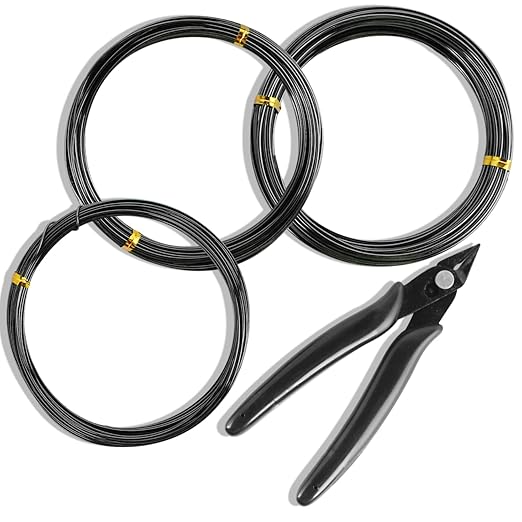 Sanlykate Bonsai Wire Tool Kit with Cutter, 3 Roll Tree Training Wires 98 Feet Total, 1.0mm, 1.5mm, 2.0mm Anodized Aluminum Wire Set, Hold Plant Branches Trunks - Black