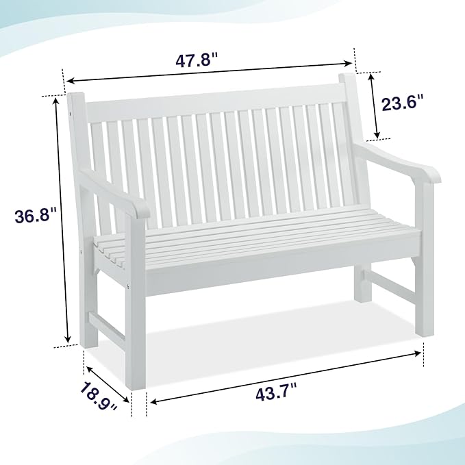 Psilvam 2-Person Poly Lumber Outdoor Bench with 700 Lbs Weight Capacity – Weatherproof Garden Seating for, Balcony Porch & Park, All-Weather Fade-Resistant Patio Furniture (White)