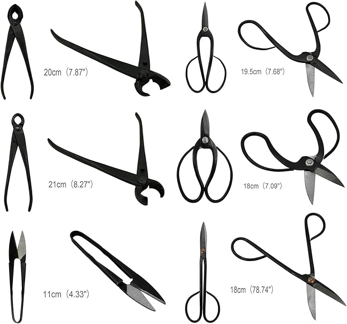 Voilamart 12 Pcs Gardening Bonsai Tool Sets Carbon Steel Garden Plant Trimming Kit Scissor Cutter Shear Heavy Duty Nylon Case Outdoor Entrenching Tools