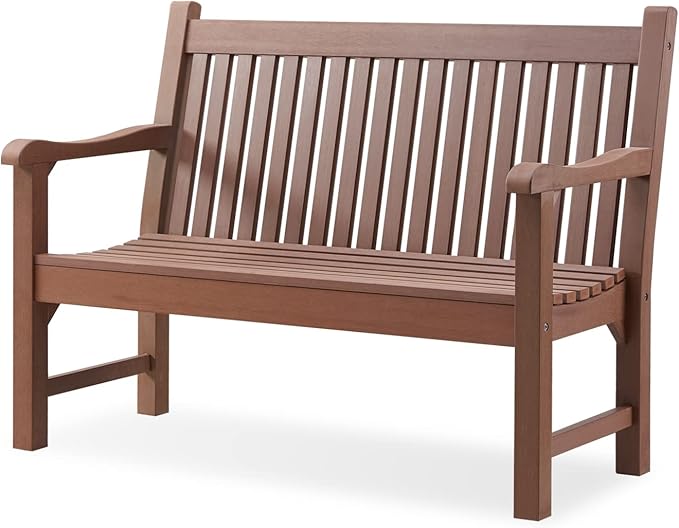 Psilvam Garden Bench, 2-Person Poly Lumber Patio Bench, All-Weather Outdoor Bench That Never Rot and Fade, Suit for Garden, Porch and Park(Brown)