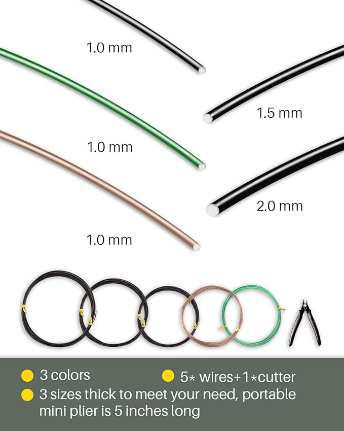 MoHern Bonsai Wire and Bonsai Tool Kit, Total 164 Feet Bonsai Tree Wire for Bonzai Trees Indoor, Size of 1-mm, 1.5-mm, 2-mm Aluminum Wire