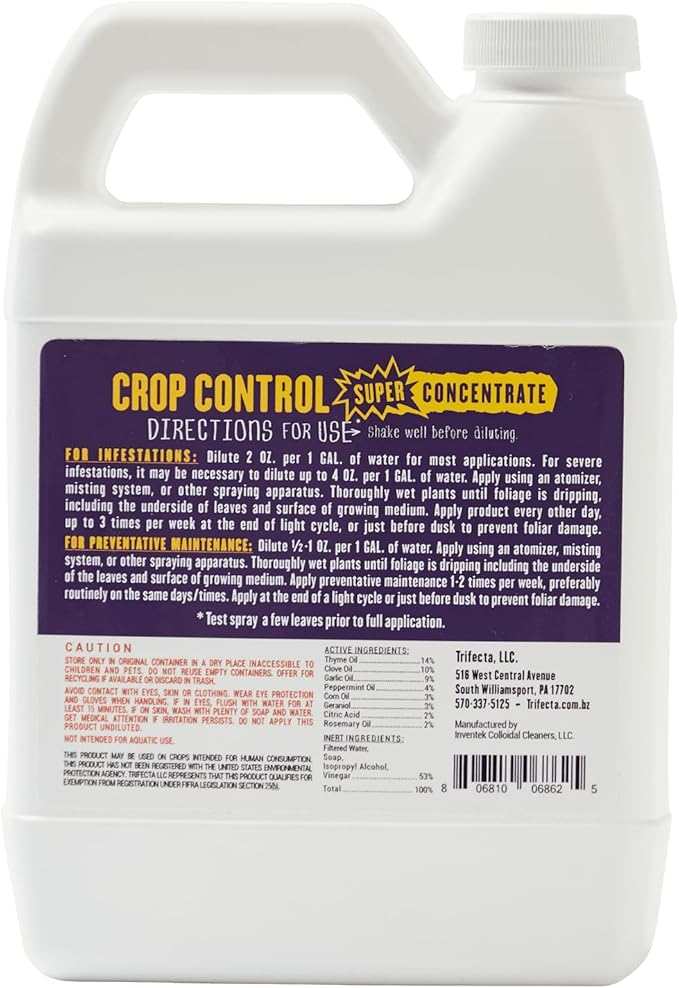 Trifecta Crop Control Super Concentrate All-in-One Natural Pesticide, Fungicide, Miticide, Insecticide, Help Defeat Spider Mites, Powdery Mildew, Botrytis, Mold and More on Plants 32 OZ