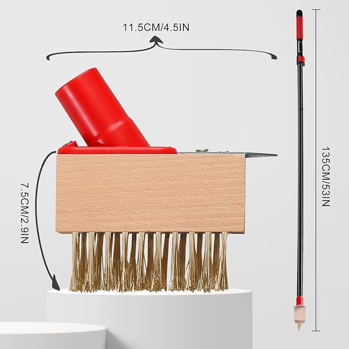 Moss Remove Brush with Long Handle(53IN), Deck Crevice Cleaning Tool, Weed Remover with Wire Brush & Metal Blade, Crack Moss Remover for Pavement Driveway Patio Sidewalk Paver(3 Brush Heads)