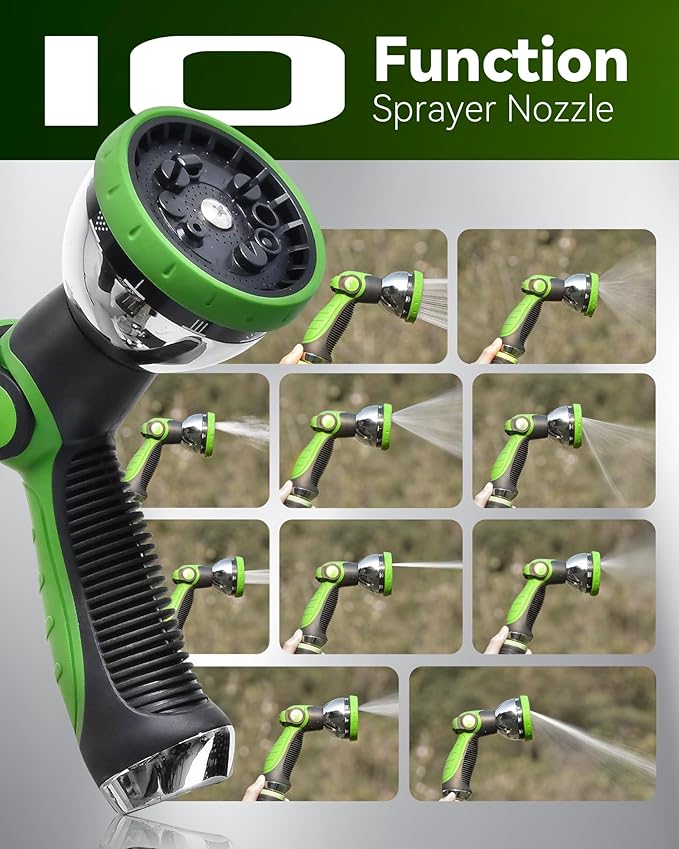 RAINPOINT Metal Garden Hoses for Yard 100 ft - No-kink 304 Water Hose 100ft with 10 mode Nozzle - Brass Connection, Swivel Handle, Flexible Hose,Lightweight, Puncture