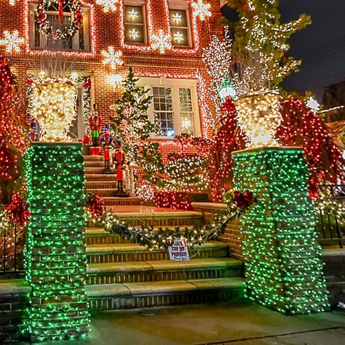 EEW 2 Pack 200 LED Solar Christmas Lights Outdoor Waterproof, Solar String Lights for Outside, Green Wire Solar Tree Light with 8 Lighting Modes for Xmas Wedding Party Garden Yard Decorations (Green)