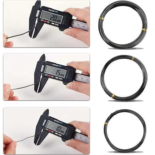 Sanlykate Bonsai Wire Tool Kit with Cutter, 3 Roll Tree Training Wires 98 Feet Total, 1.0mm, 1.5mm, 2.0mm Anodized Aluminum Wire Set, Hold Plant Branches Trunks - Black