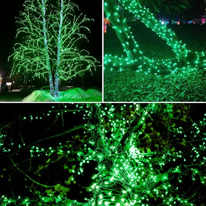 EEW 2 Pack 200 LED Solar Christmas Lights Outdoor Waterproof, Solar String Lights for Outside, Green Wire Solar Tree Light with 8 Lighting Modes for Xmas Wedding Party Garden Yard Decorations (Green)