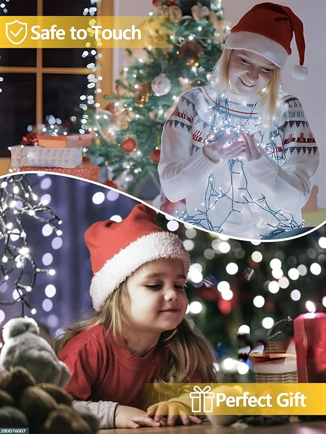 4 Pack 400 LED Solar String Lights for Outside, Solar Christmas Lights Outdoor Waterproof, Green Wire Twinkle Light with 8 Lighting Modes for Xmas Tree Wedding Party Garden Decorations (Cool White)