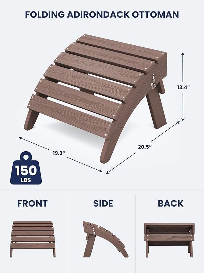 KINGYES Folding Adirondack Ottoman for Adirondack Chair, Coffee
