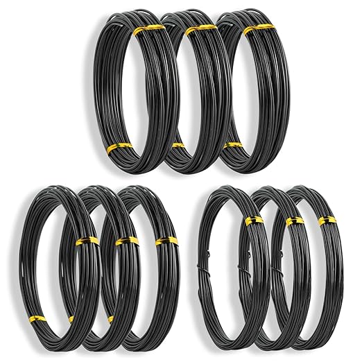 Sanlykate Bonsai Training Wire Kit, 9 Roll Tree Training Wires 295.27 Feet Total, 1.0mm, 1.5mm, 2.0mm Anodized Aluminum Wire Set, Hold Plant Branches Trunks - Black