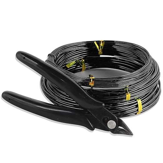 Sanlykate Bonsai Wire Tool Kit with Cutter, 3 Roll Tree Training Wires 98 Feet Total, 1.0mm, 1.5mm, 2.0mm Anodized Aluminum Wire Set, Hold Plant Branches Trunks - Black