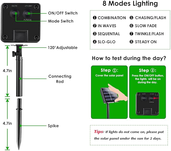 EEW 2 Pack 200 LED Solar Christmas Lights Outdoor Waterproof, Solar String Lights for Outside, Green Wire Solar Tree Light with 8 Lighting Modes for Xmas Wedding Party Garden Yard Decorations (Green)