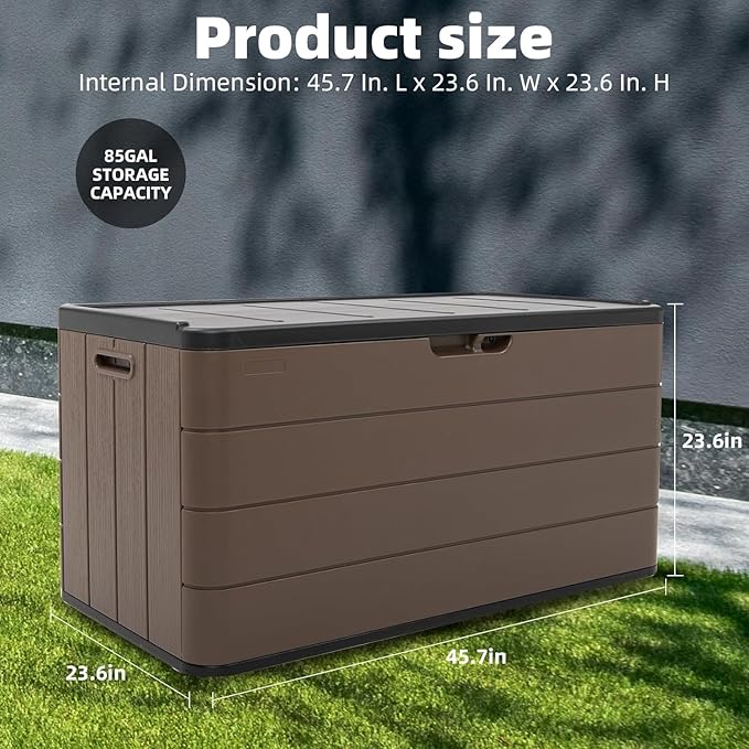 Heavy-Duty 100 Gallon Outdoor Storage Bench - Waterproof Patio Deck Box for Outside Use, Lockable Resin Storage with UV Protection, Granite Grey