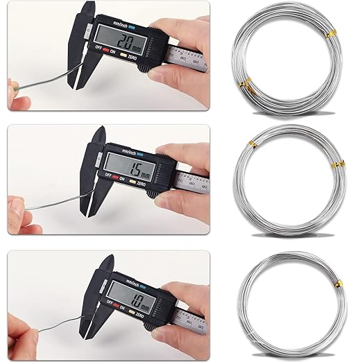 Sanlykate Bonsai Wire Tool Kit with Cutter, 3 Roll Tree Training Wires 98 Feet Total, 1.0mm, 1.5mm, 2.0mm Anodized Aluminum Wire Set, Hold Plant Branches Trunks - Silver