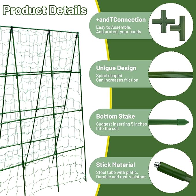 Large A-Frame Garden Trellis for Tomatoes, Cucumbers & Heavy Climbing Plants - Rust-Resistant, Heavy-Duty Steel, Perfect for Outdoor Gardens & Vertical Gardening(47" W x 63" H)