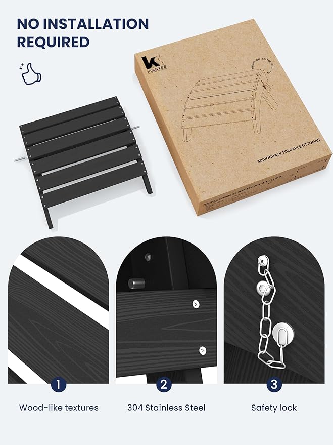 KINGYES Folding Adirondack Ottoman for Adirondack Chair, Black