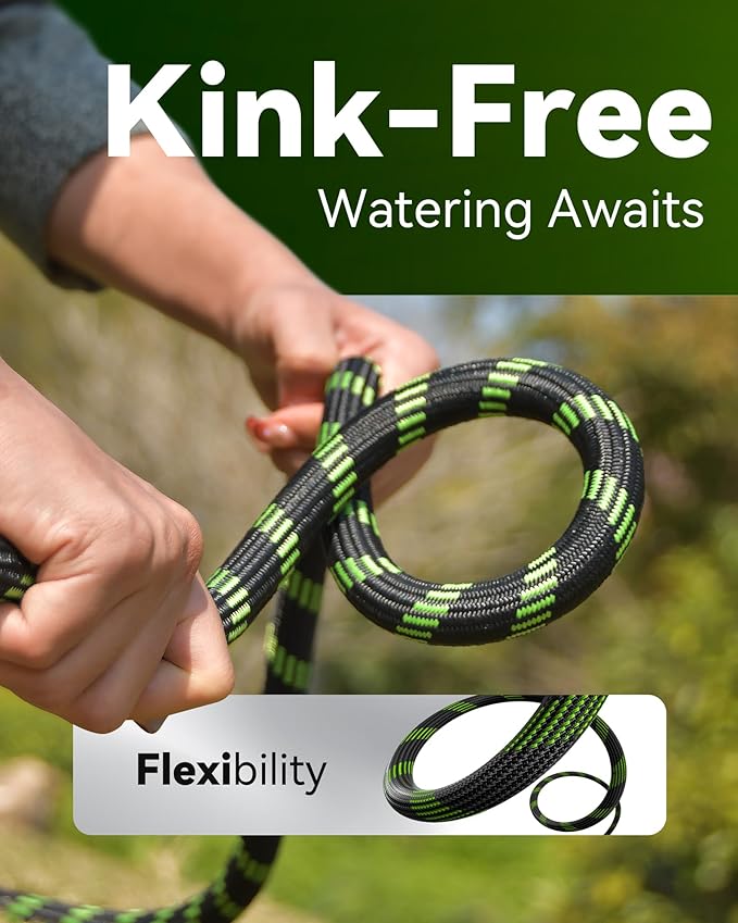 RAINPOINT Metal Garden Hose 50 ft - No-kink 304 Water Hose with 10 mode Nozzle - Brass Connection, Swivel Handle, Flexible Hose,Lightweight, Puncture