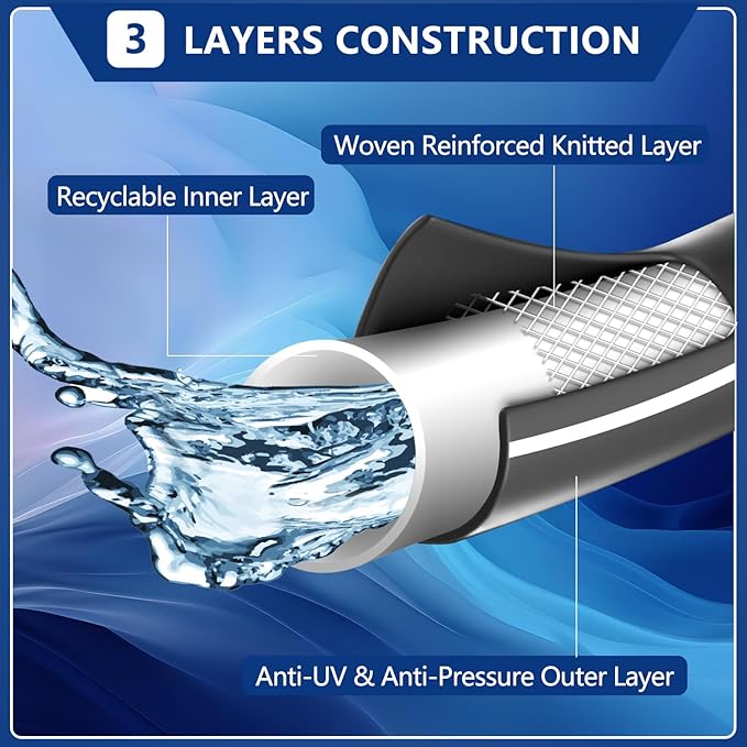 5/8’’ Heavy Duty Garden Hose 25 ft – Outdoor Hybird Water Hose with Solid Fitting - Flexible, Kinkless, Lightweight Garden Hose for Lawn Watering, Car Washing - Burst 500 Psi (Grey,25 ft)