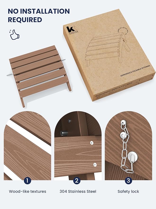 KINGYES Folding Adirondack Ottoman for Adirondack Chair, Coffee