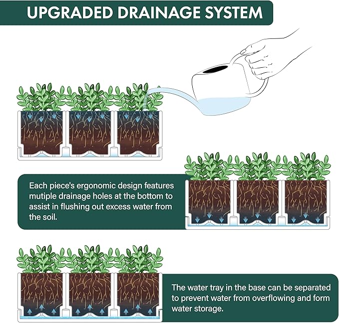D'vine Dev Herb Garden Planter Set, Plastic Plant Pots with Drainage and Saucer, Indoor Succulent Cactus Vegetable Pot for Windowsill, Garden Balcony, Clear, Set of 1, 76-V-D-1