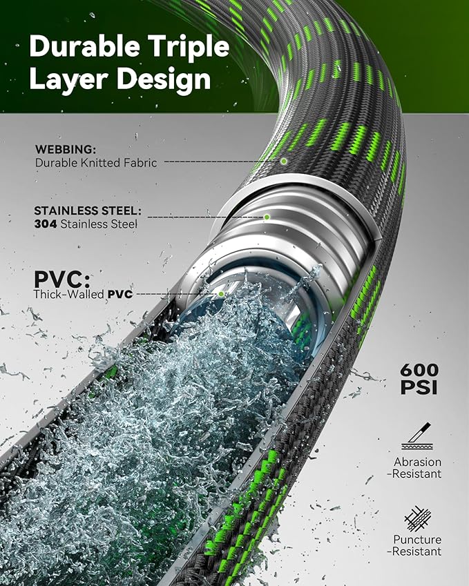 RAINPOINT 75 Foot Garden Hose - No-kink 304 Metal Garden with 10 mode Nozzle - Brass Connection, Swivel Handle, Flexible Hose,Lightweight, Puncture