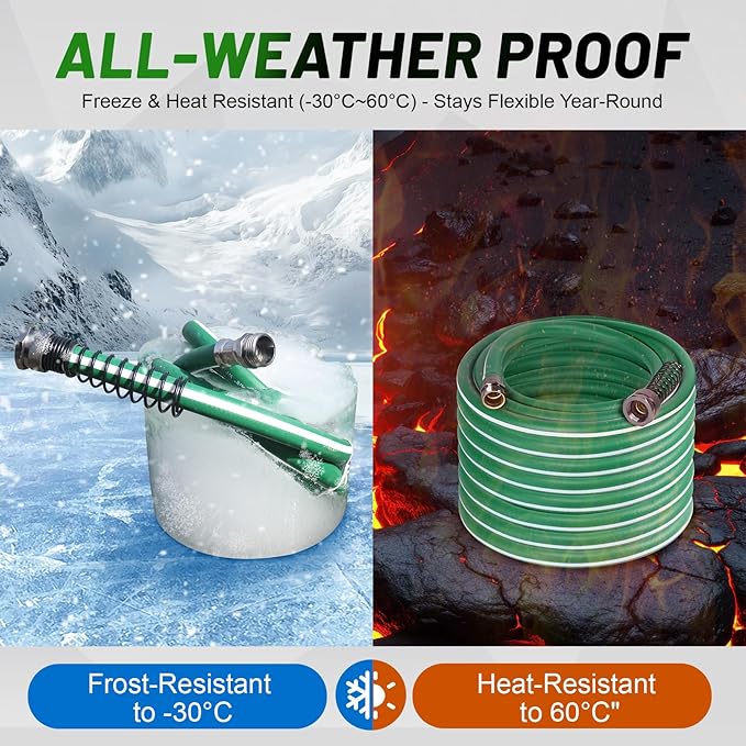 Heavy Duty Garden Hose 50 ft – Outdoor Hybird Water Hose with Solid Fitting - Flexible, Kinkless, Lightweight Garden Hose for Lawn Watering, Car Washing - Burst 500 Psi (50 ft)