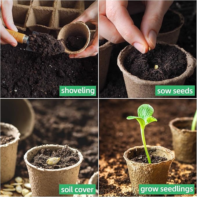 JERIA 200-Pack 3.15 Inch Peat Pots for Seedling with 200 Pcs Plant Labels,Outdoor Garden Germination Nursery Pots,Biodegradable Seed Starter Pots Kits