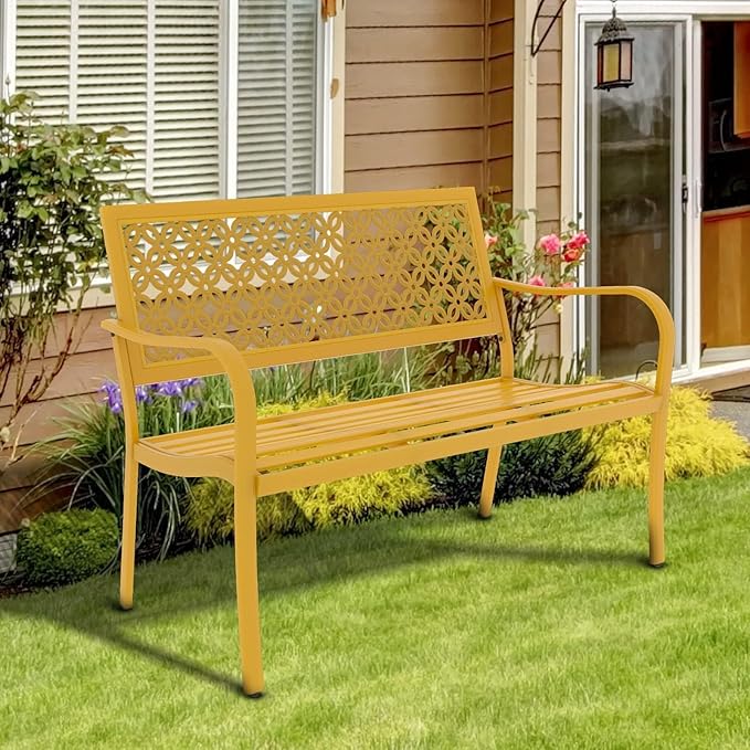 Grand patio 50" Outdoor Bench Garden Bench with Armrests Bench for Outdoors Lawn Yard Porch Sunflower Yellow