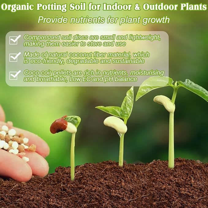 ZeeDix 100pcs 50mm Coco Coir Pellets, Compressed Coconut Coir Seed Starter Pellets Potting Soil Indoor Plants Soil Discs for Planting Flowers Bonsai Herbs Plants and Vegetables