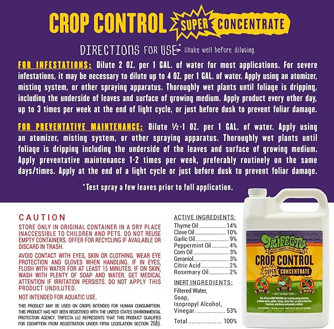 Trifecta Crop Control Super Concentrate All-in-One Natural Pesticide, Fungicide, Miticide, Insecticide, Help Defeat Spider Mites, Powdery Mildew, Botrytis, Mold, and More on Plants - Gallon